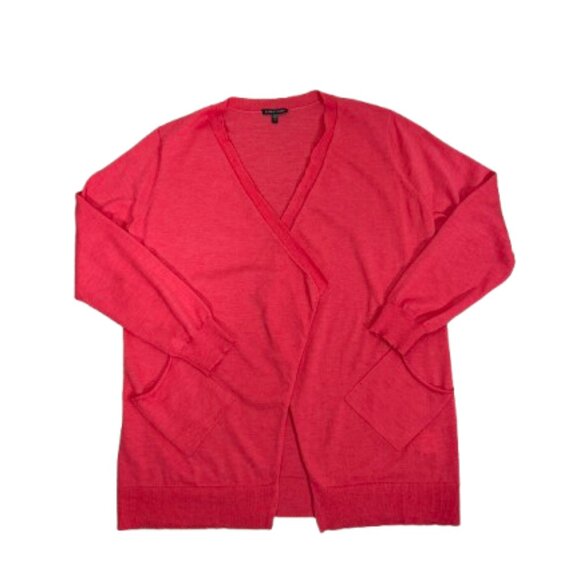 Eileen Fisher Wool Open Front Red Berry Cardigan Size L With Flaw - Picture 2 of 9